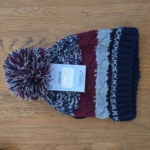CAPELLI OF NEW YORK BRAND BOYS BLUE & GRAY WINTER HAT & MITTENS 2T-4T